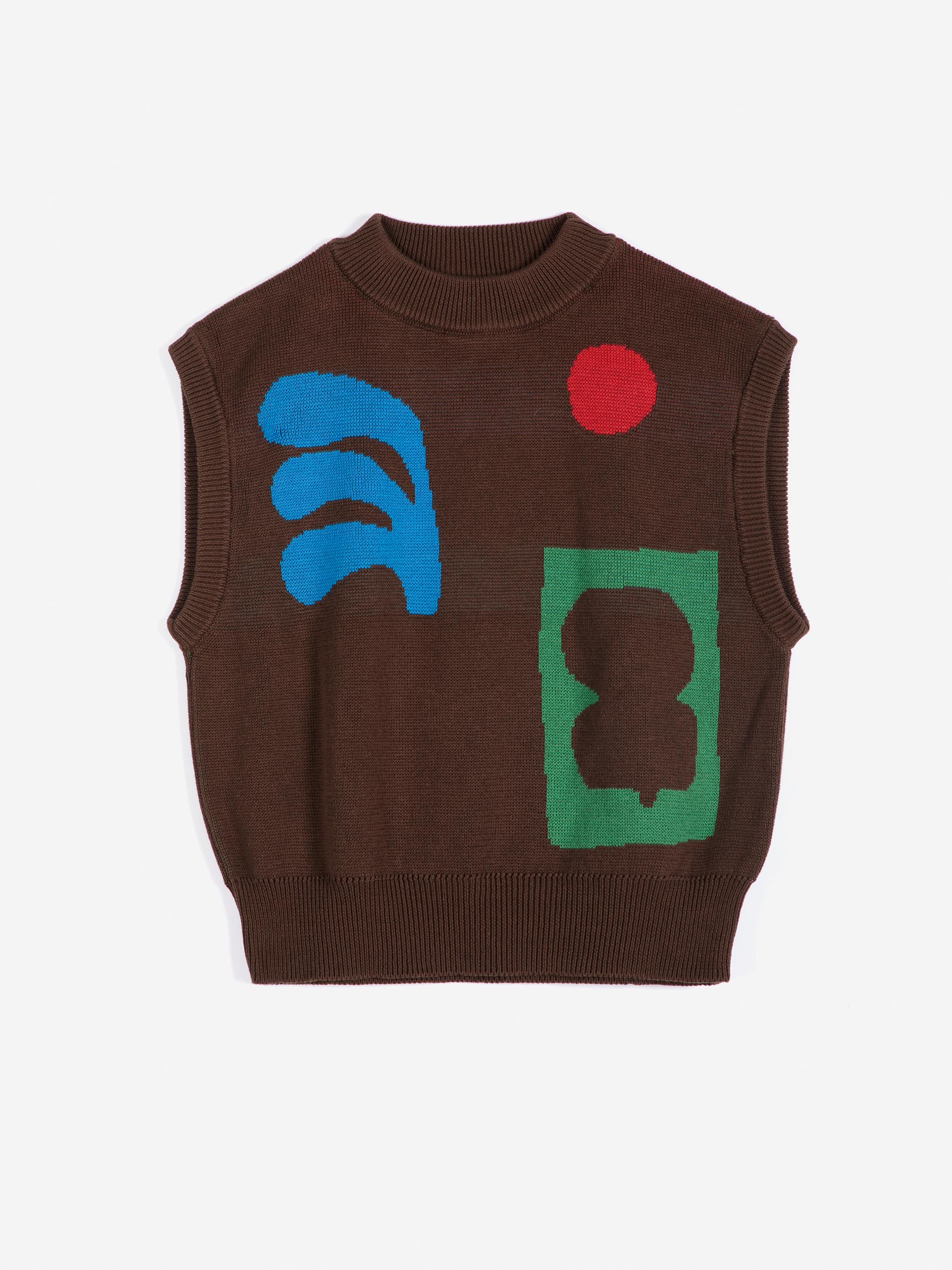 Bobo Choses Plant Seal Jacquard Organic Cotton Vest Damen Pullunder braun